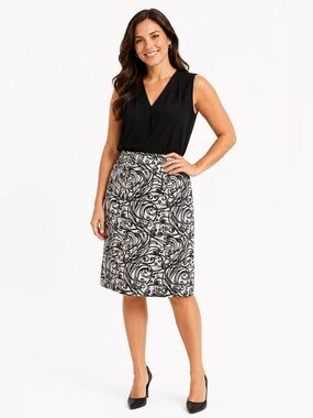 Sara Campbell Black and White Swirl Pencil Skirt